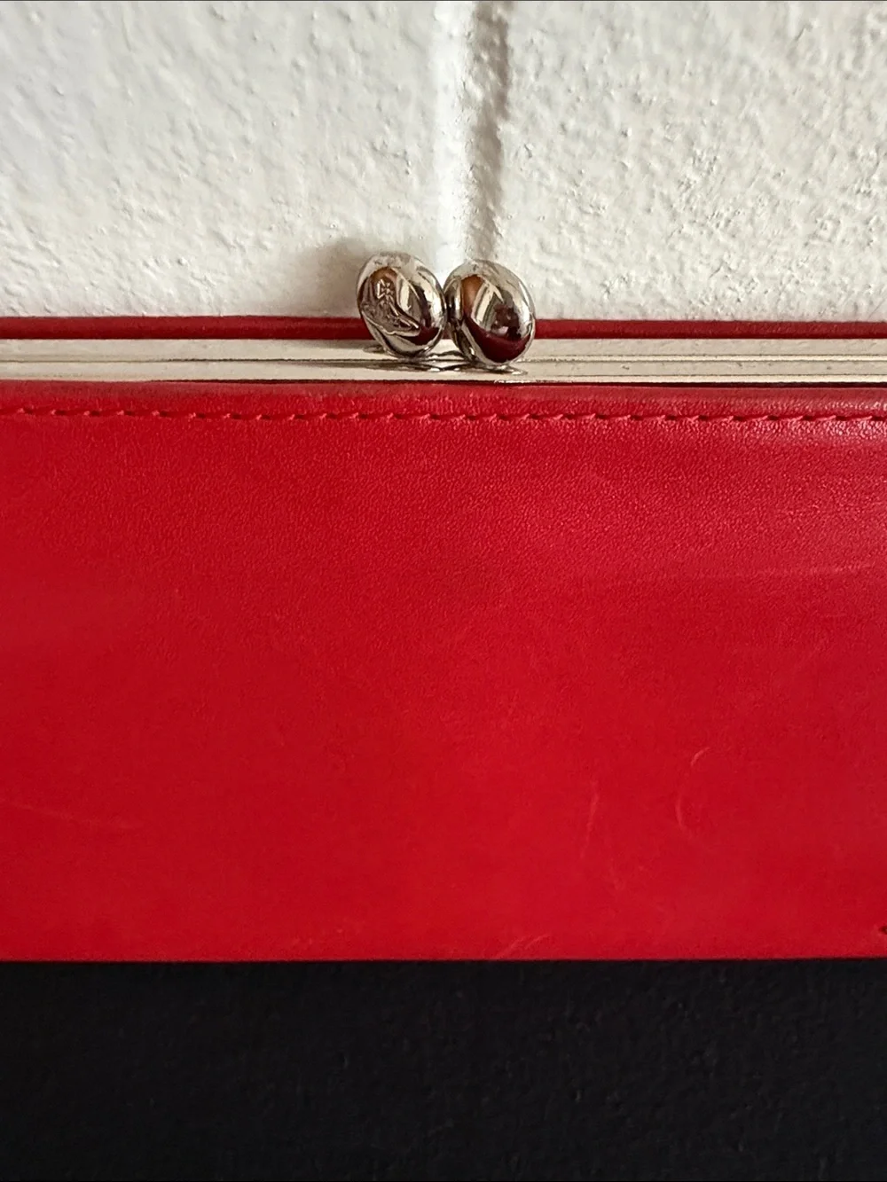 Vivienne Westwood Red Leather Kiss Lock Clutch Wallet with Orb Hardware